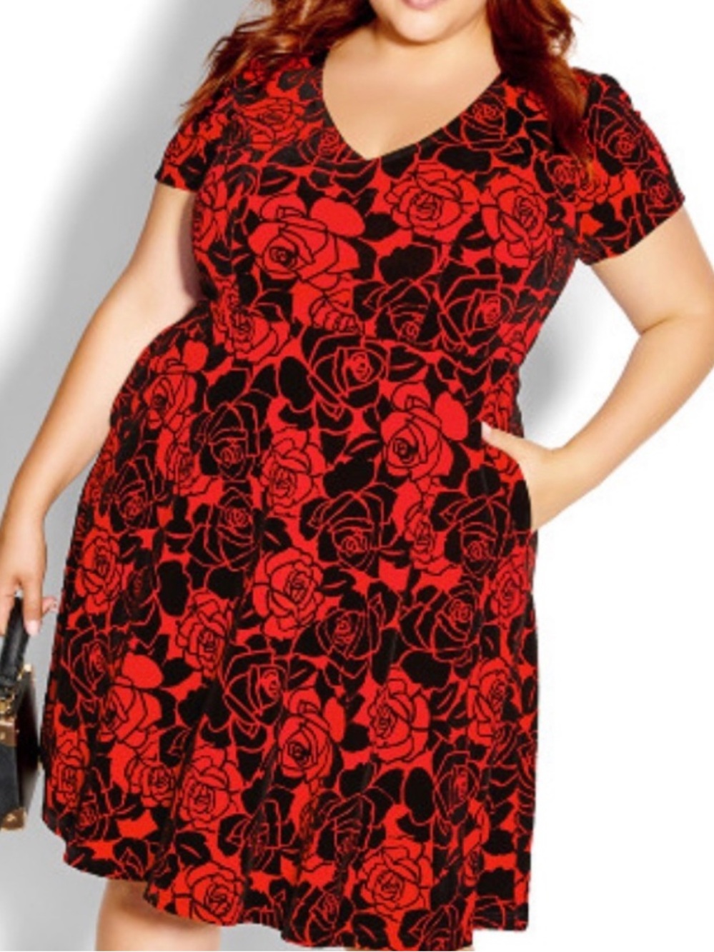 City Chic Posie Dress S/16 NWT Red & Black